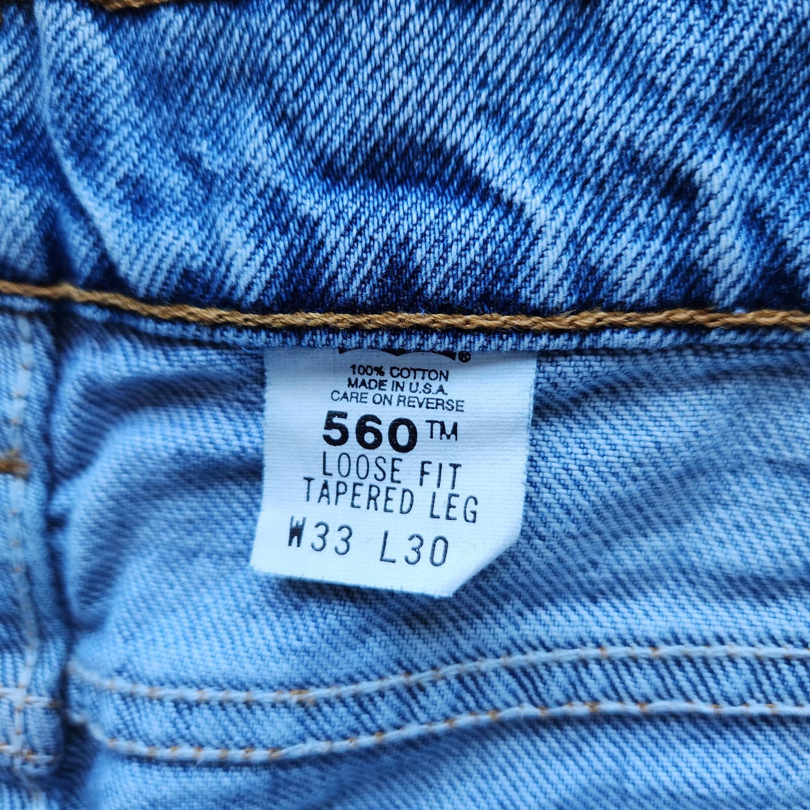 Vintage'90 Levi's 560 Made in US Loose Fit Tapered Leg Jeans Blue Unisex 33x30 - Thumbnail 9