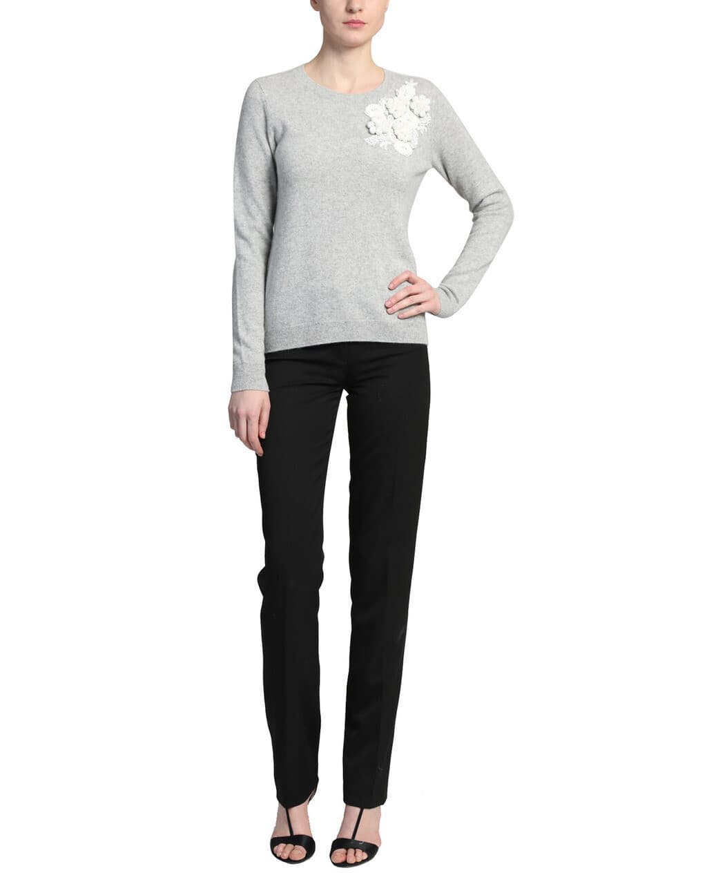NWoT BADGLEY MISCHKA Bead Embellished Cashmere Sweater Crew Neck Gray Women XL - Thumbnail 2