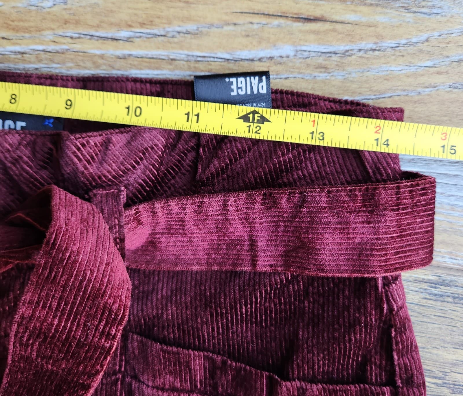 NWoT Paige Corduroy Sutton Paperbag Wide Leg Crop Pants Stretch Burgundy Sz.26 - Thumbnail 11