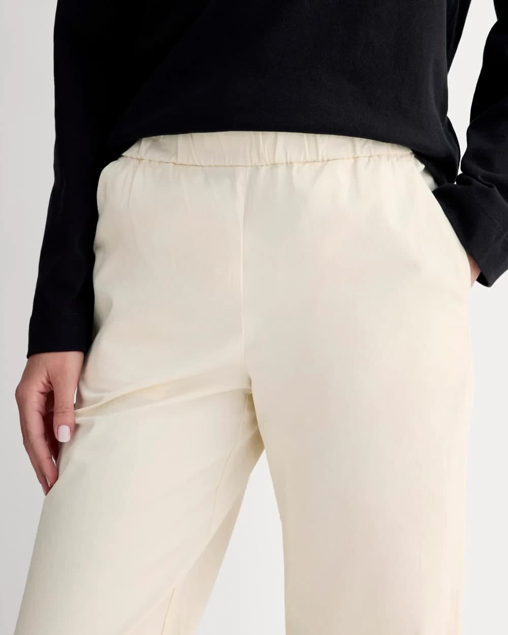 NWT EVERLANE Organic Cotton The Easy Pant Pocket Elastic Waist Canvas Beige Sz.6 - Thumbnail 4