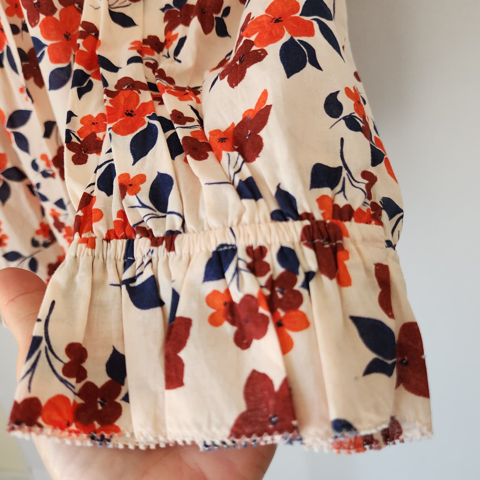 Elizabeth and James Floral Pintuck Popover Blouse Puff-Sleeve Cotton Oversize S - Thumbnail 6