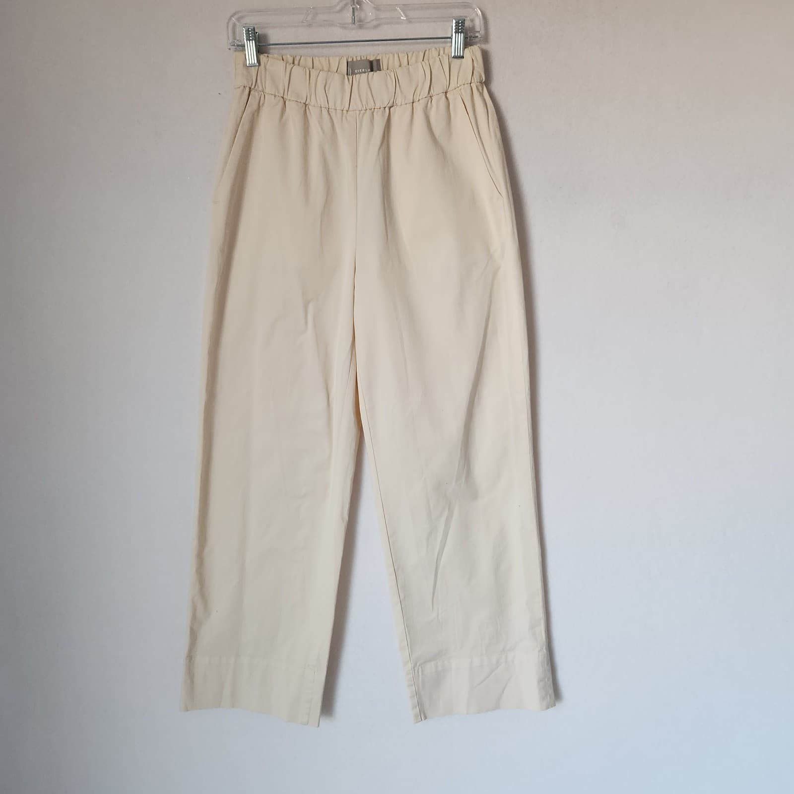 NWT EVERLANE Organic Cotton The Easy Pant Pocket Elastic Waist Canvas Beige Sz.6 - Thumbnail 3