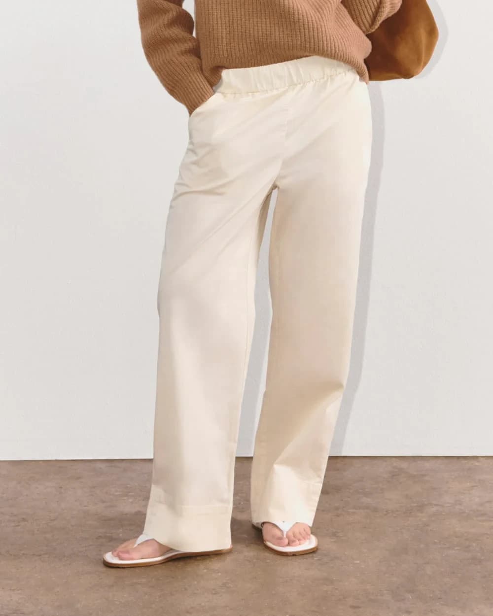 NWT EVERLANE Organic Cotton The Easy Pant Pocket Elastic Waist Canvas Beige Sz.6 - Thumbnail 2
