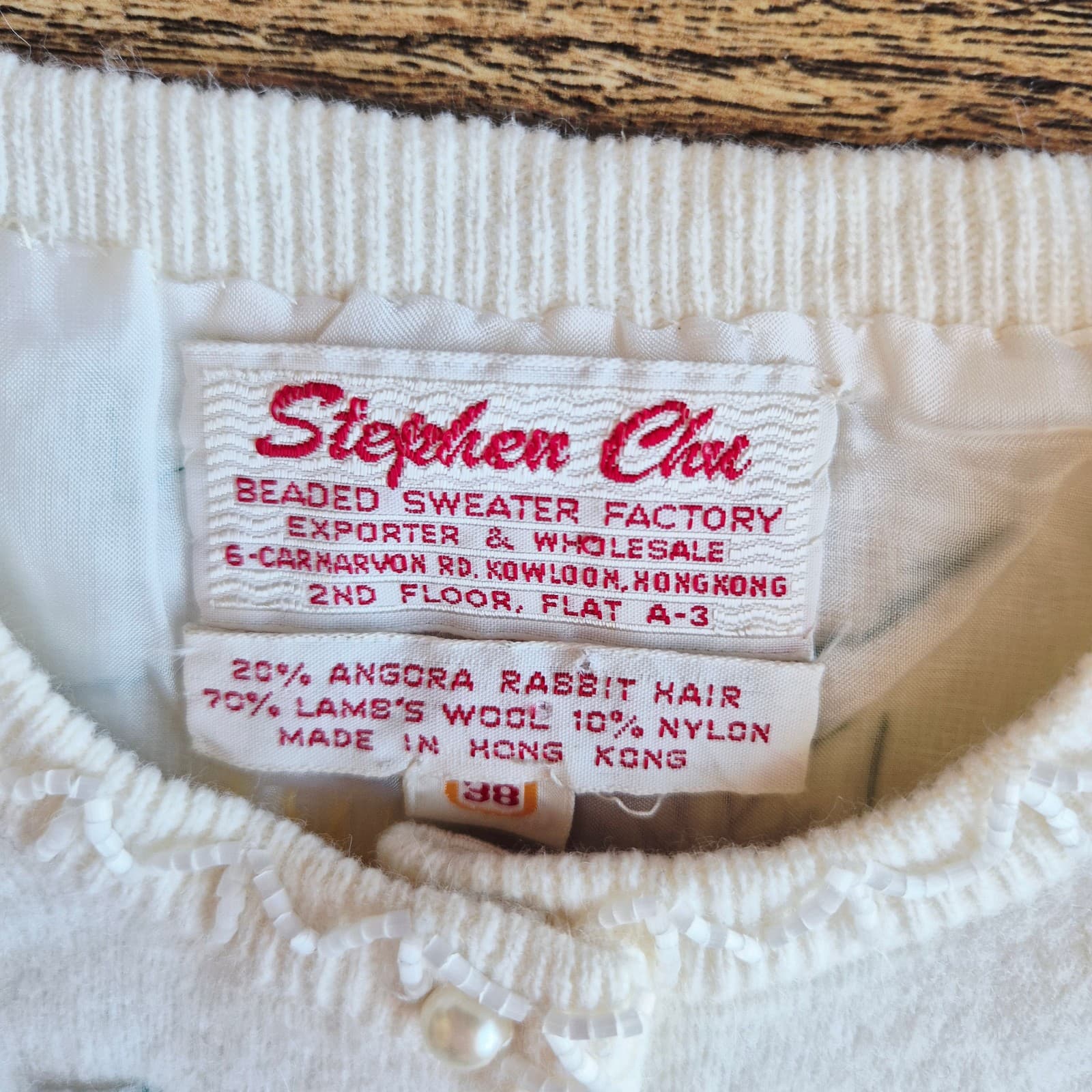 Vintage Stephen Chu Beaded Pearl Rabbit Hair Lamswool Cardigan Lined Iovry Sz.38 - Thumbnail 10