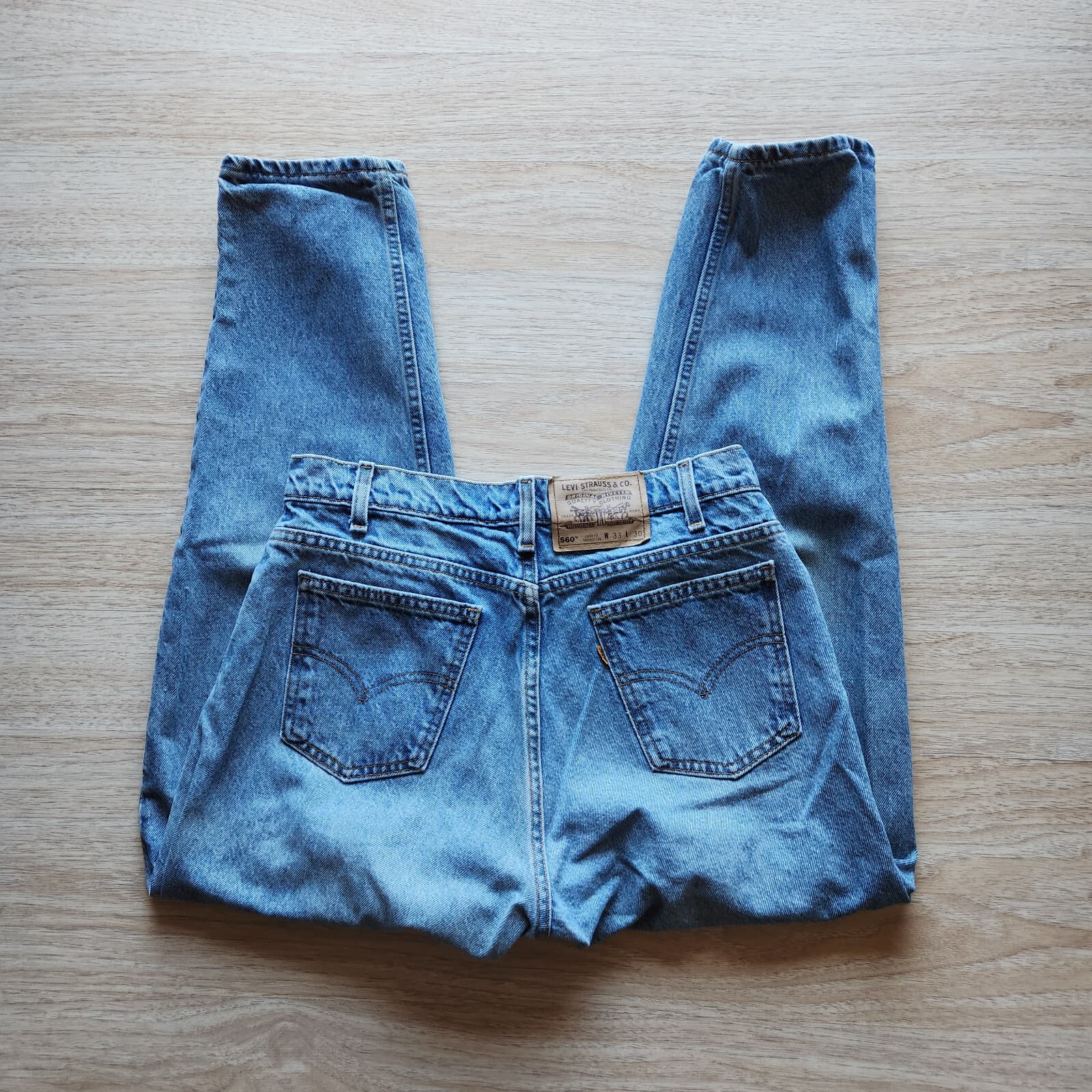 Vintage'90 Levi's 560 Made in US Loose Fit Tapered Leg Jeans Blue Unisex 33x30 - Thumbnail 5