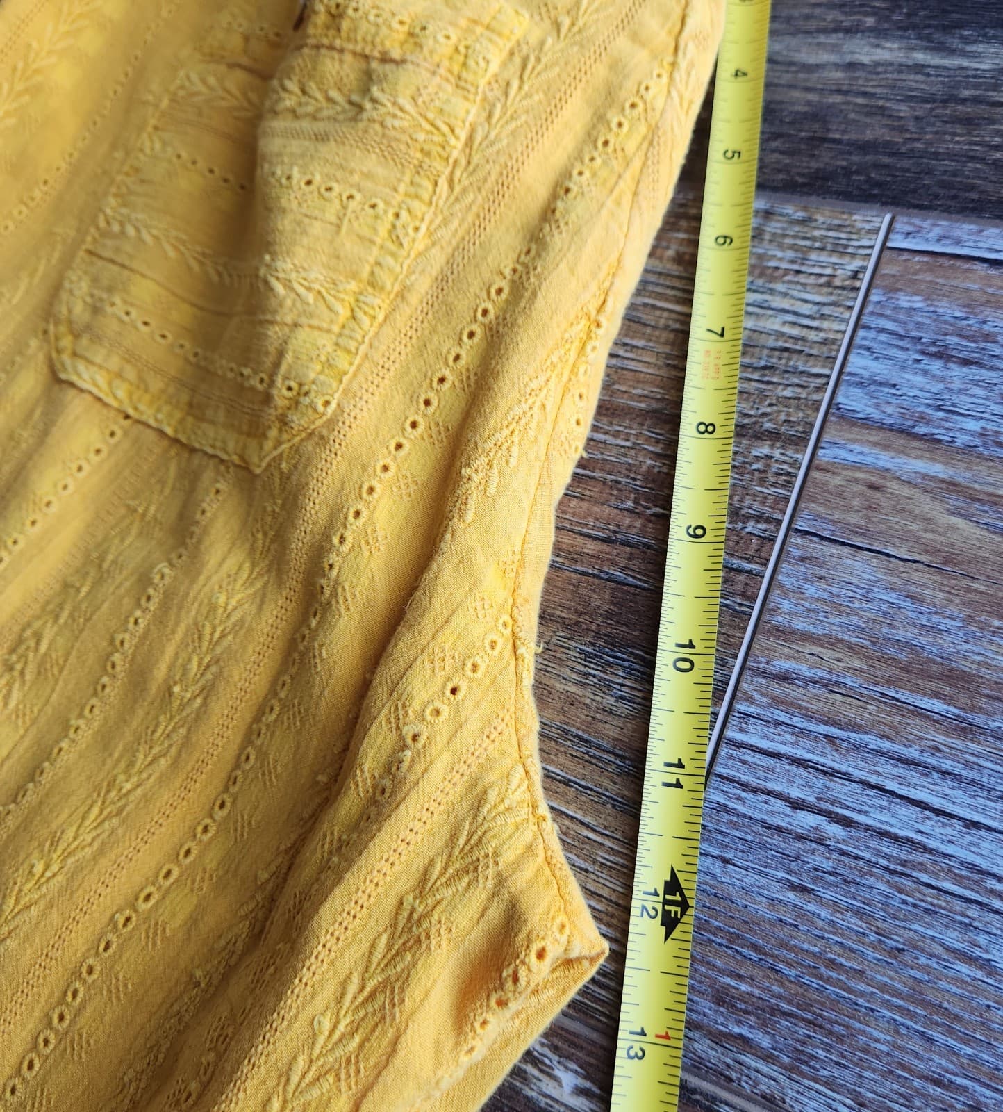 NWT Sundance $98 Gigi Eyelet Straight Pants Button-Fly Pocket Cotton Yellow Sz.M - Thumbnail 14