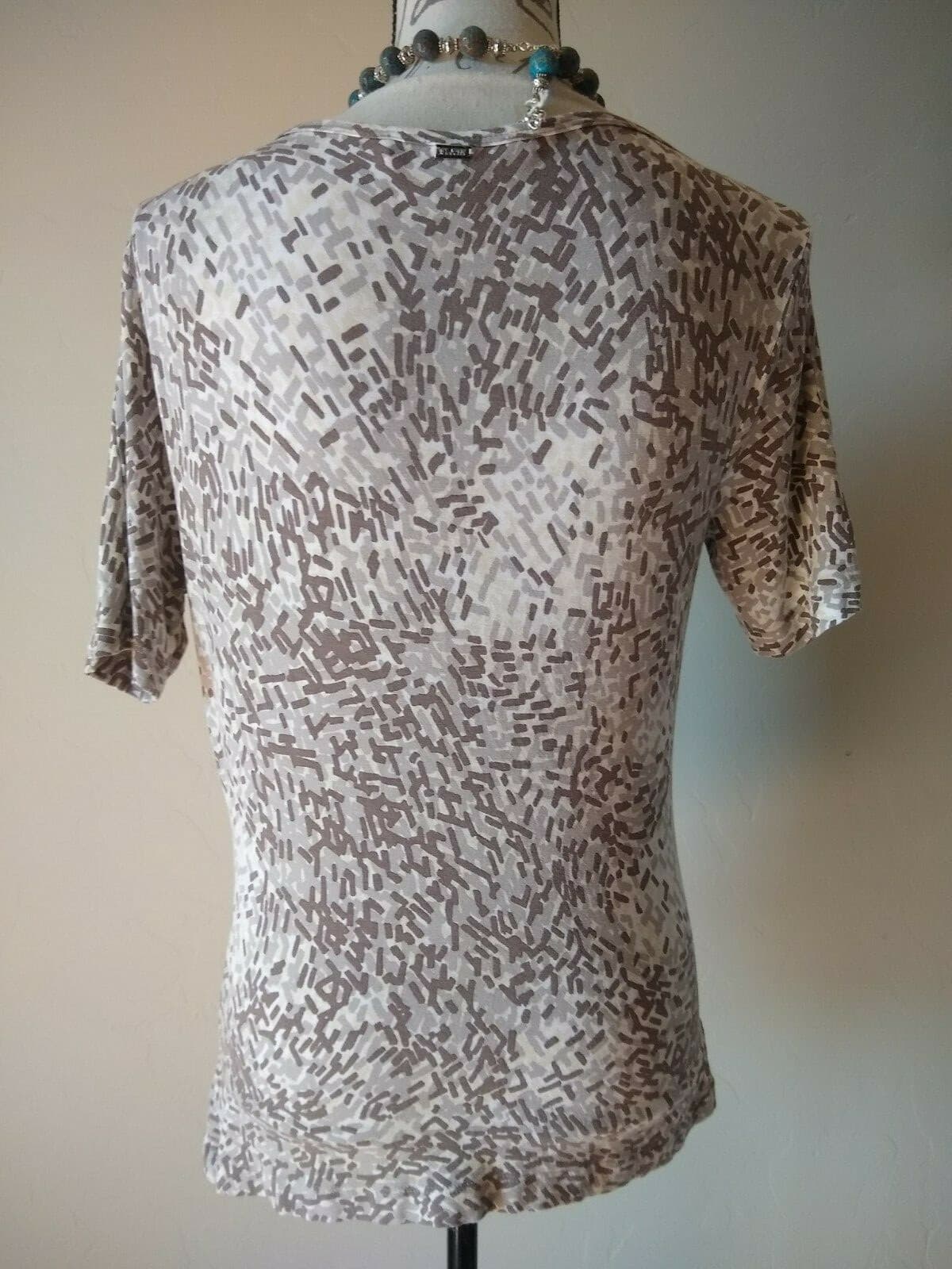 ST.JOHN Yellow Label Knit Top Short Sleeve Geo-print Brown Cream Sz.M - Thumbnail 5