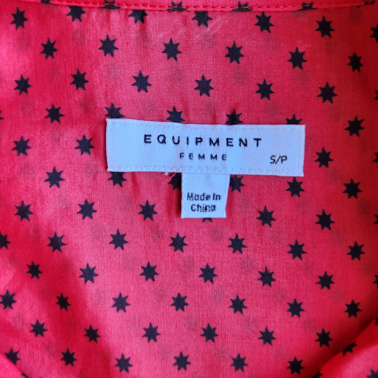 Equipment Daddy Star Silk Sheer Tunic Shirt Button-Up Long Sleeve Red Black Sz.S - Thumbnail 8