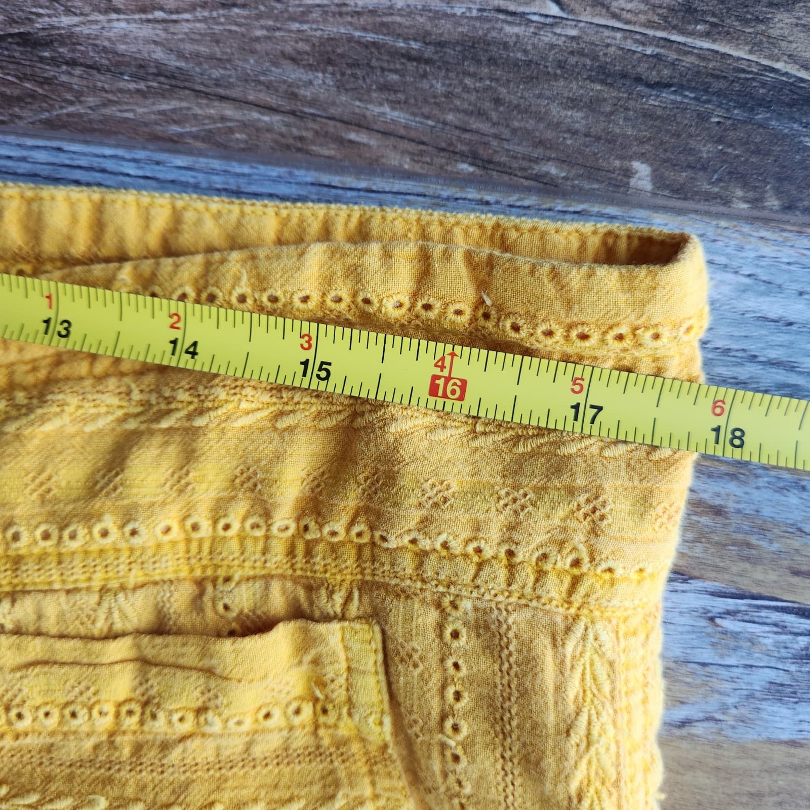 NWT Sundance $98 Gigi Eyelet Straight Pants Button-Fly Pocket Cotton Yellow Sz.M - Thumbnail 10