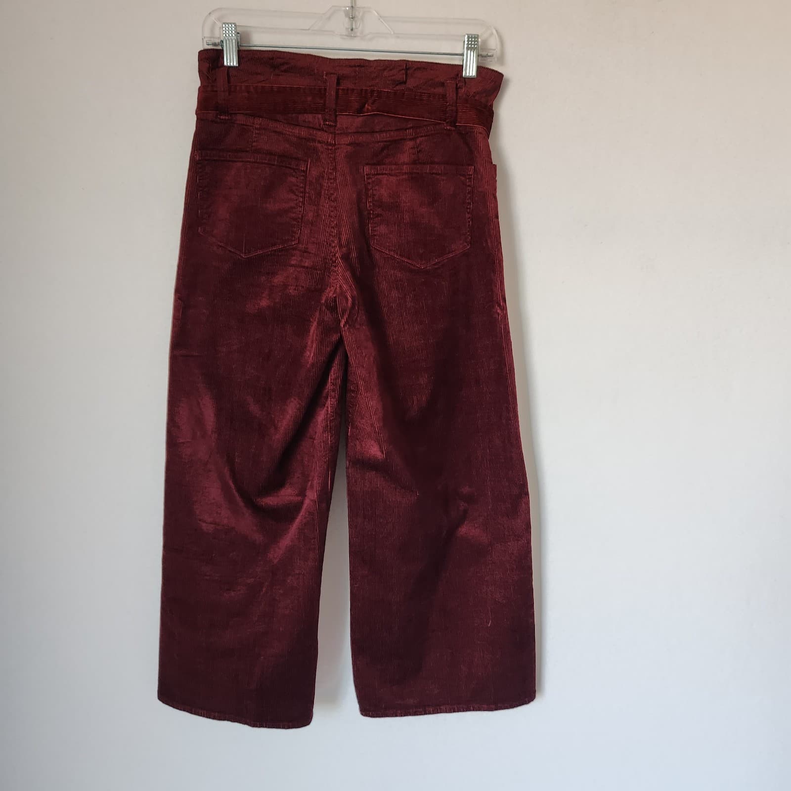 NWoT Paige Corduroy Sutton Paperbag Wide Leg Crop Pants Stretch Burgundy Sz.26 - Thumbnail 6