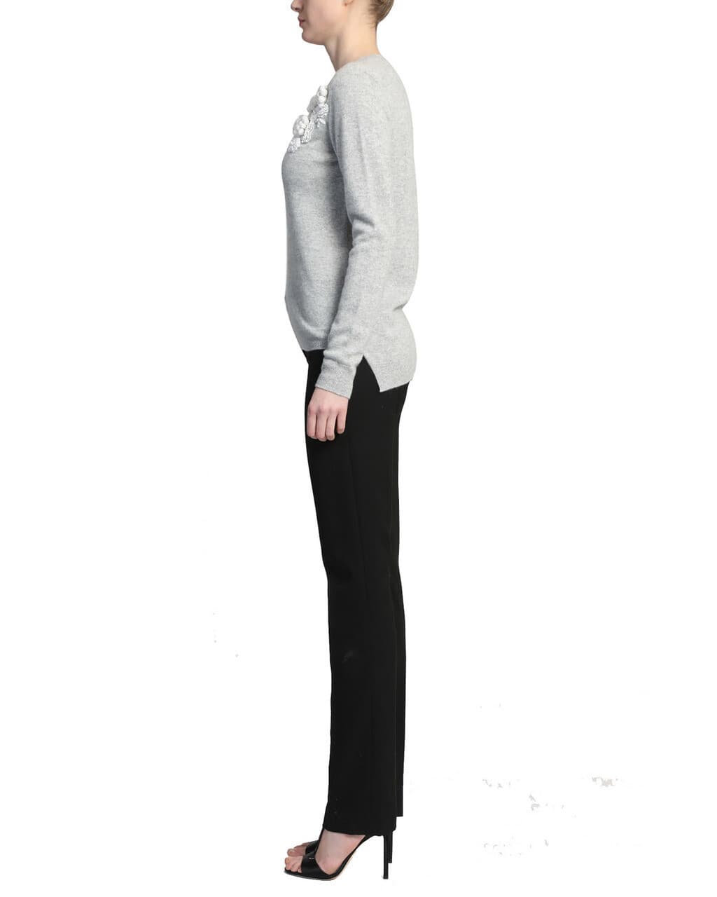 NWoT BADGLEY MISCHKA Bead Embellished Cashmere Sweater Crew Neck Gray Women XL - Thumbnail 5