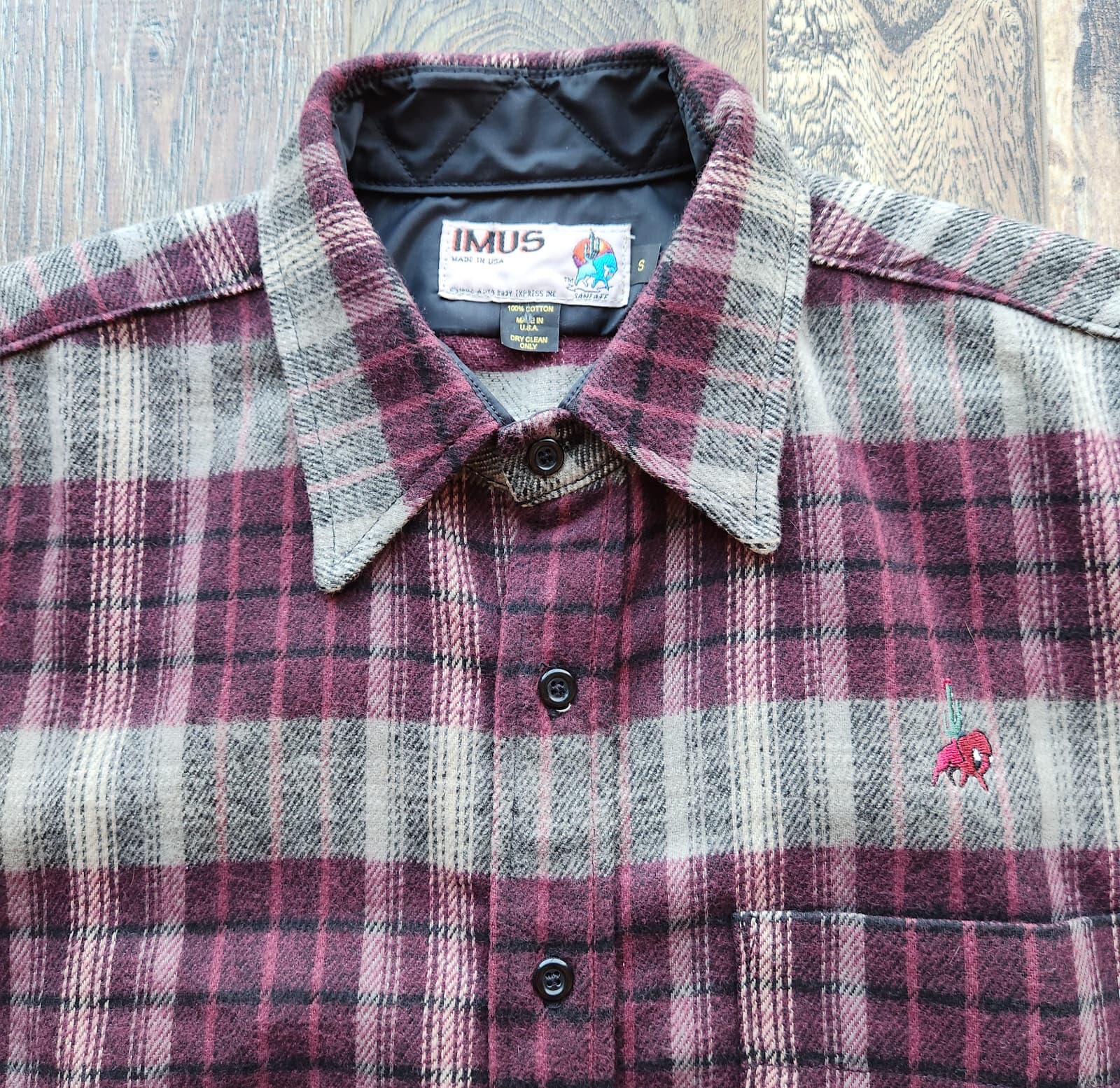 Vintage NWoT IMUS Auto Body Express Heavy Flannel Shirt Plaid Purple Grey Mens S - Thumbnail 2
