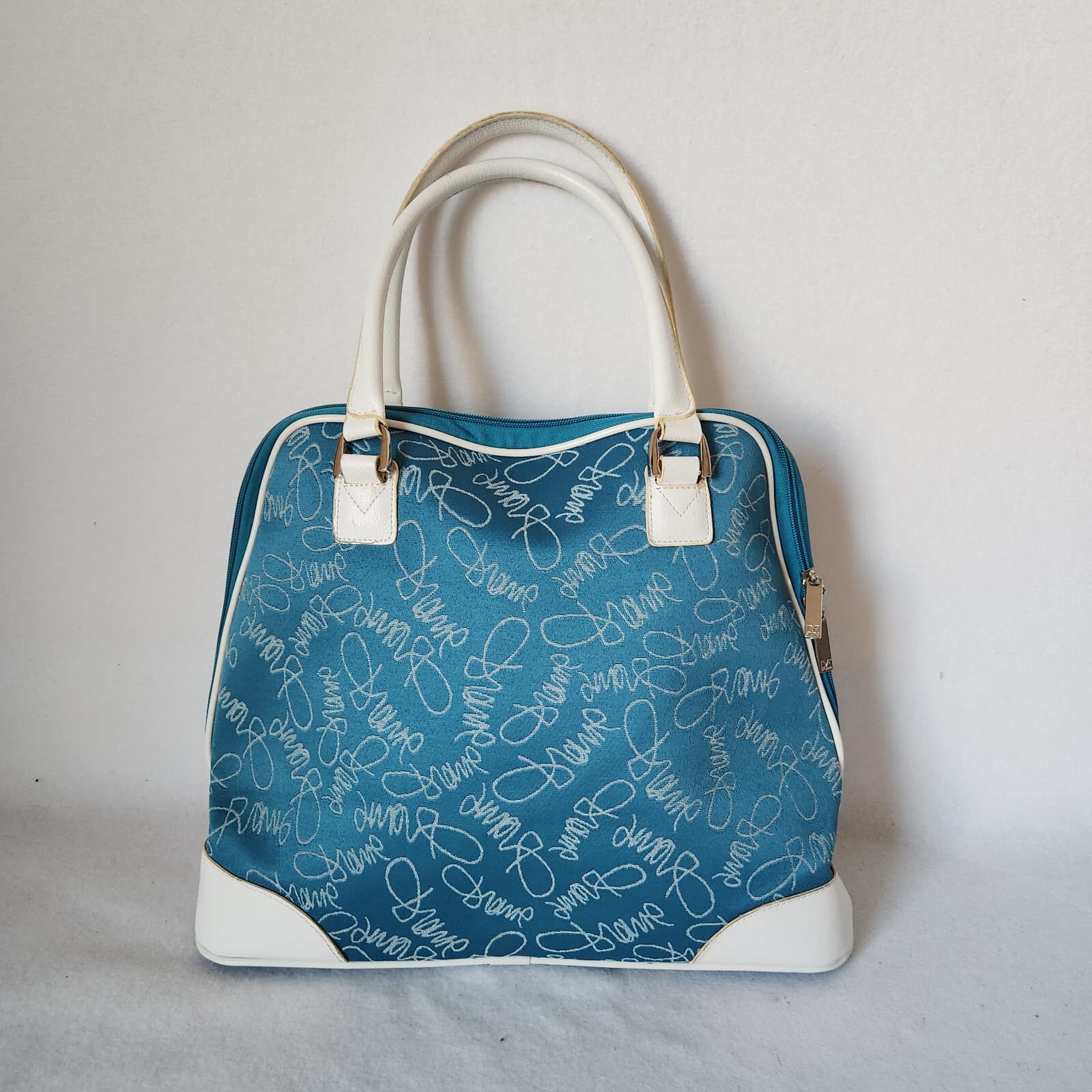 Diane Von Furstenberg Jacquard Signature Travel Weekend Carry-On Tote Bag Blue - Thumbnail 7