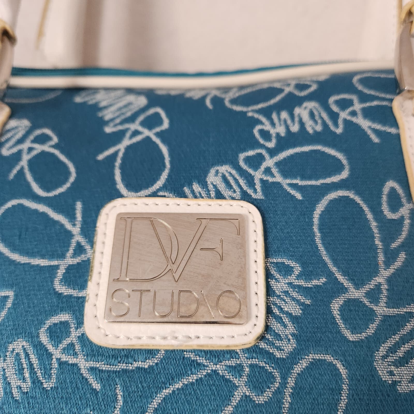 Diane Von Furstenberg Jacquard Signature Travel Weekend Carry-On Tote Bag Blue - Thumbnail 4