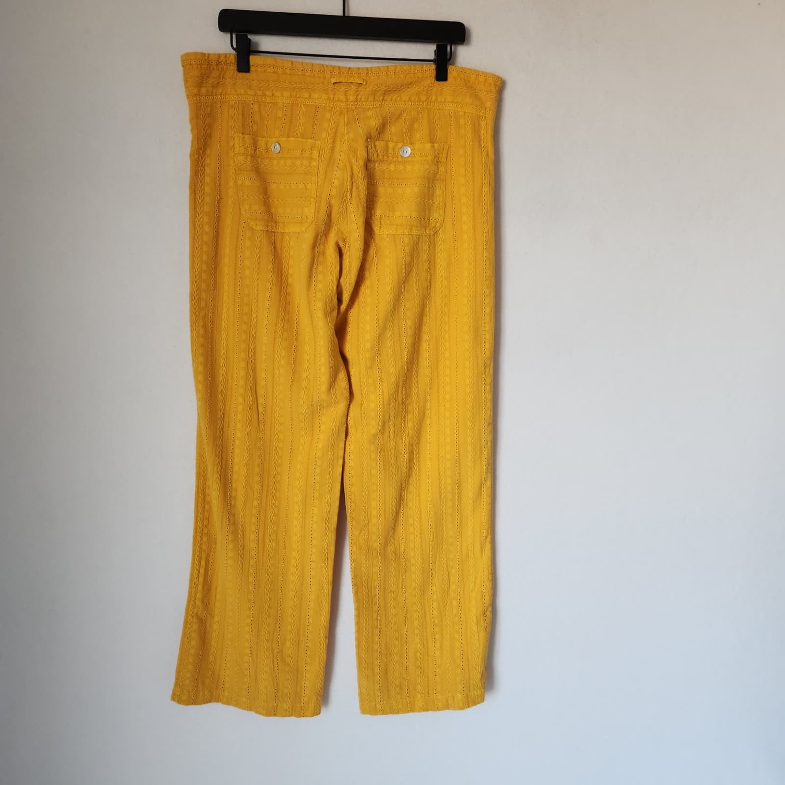 NWT Sundance $98 Gigi Eyelet Straight Pants Button-Fly Pocket Cotton Yellow Sz.M - Thumbnail 6
