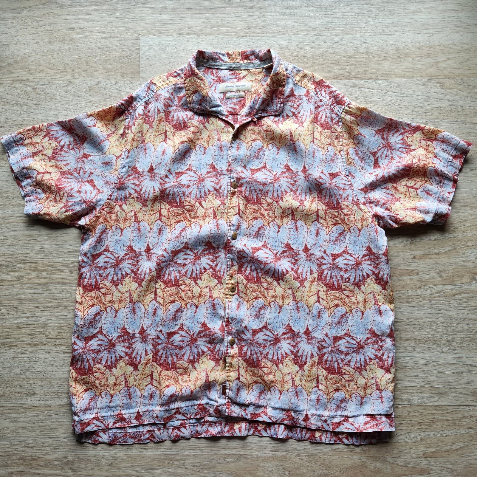 Tommy Bahama Linen Tropical Leaf Hawaii Shirt Short Sleeve Button Multicolor XXL - Thumbnail 3