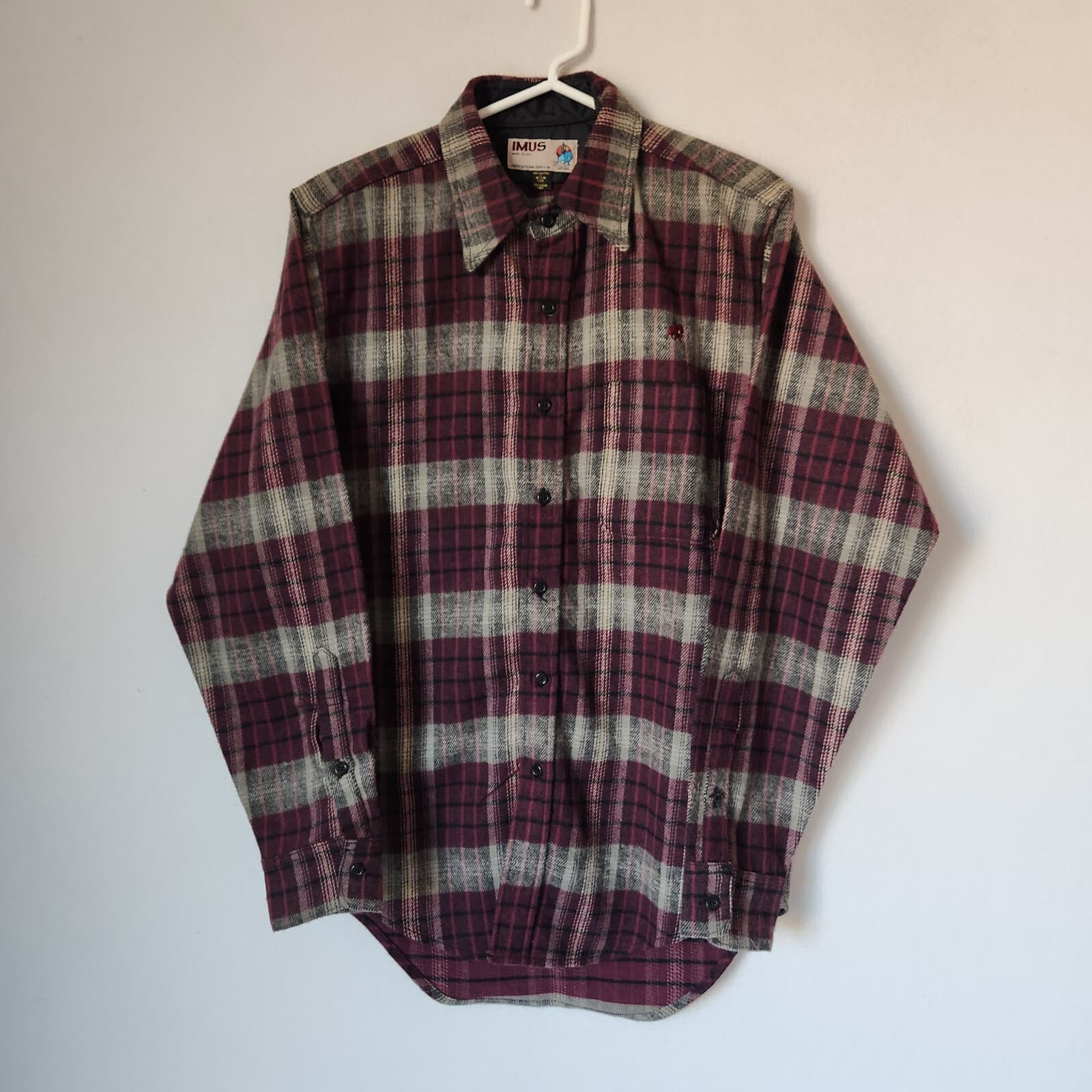 Vintage NWoT IMUS Auto Body Express Heavy Flannel Shirt Plaid Purple Grey Mens S - Thumbnail 3