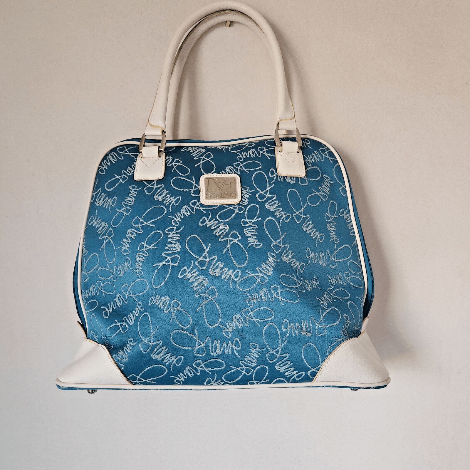 Diane Von Furstenberg Jacquard Signature Travel Weekend Carry-On Tote Bag Blue - Thumbnail 2