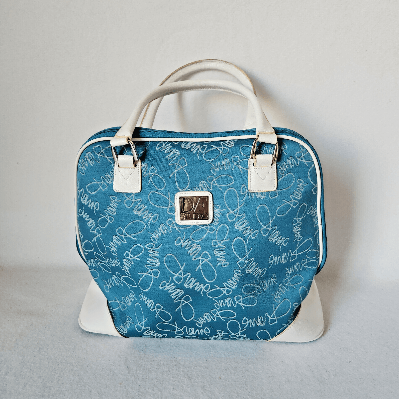 Diane Von Furstenberg Jacquard Signature Travel Weekend Carry-On Tote Bag Blue - Thumbnail 3