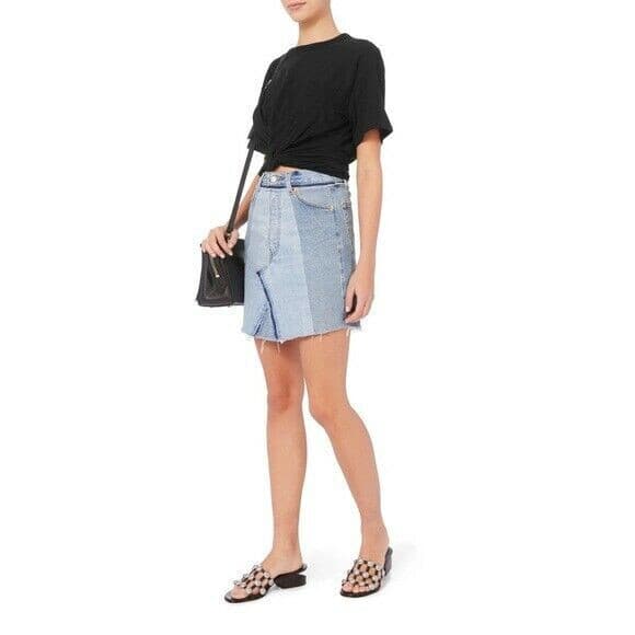 RE/DONE X Levi’s Revolve High Rise Mini Skirt Raw Hem Seamed Indigo Denim Sz.25 - Thumbnail 2