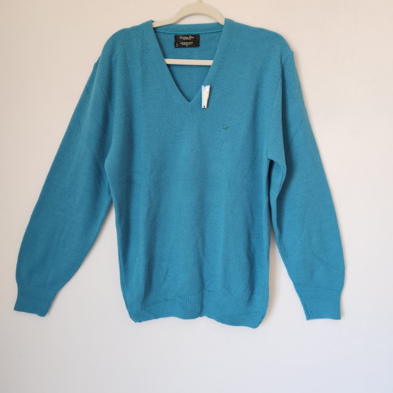 Vintage New Christian Dior Monsieur Made in USA Orlon Acrylic Sweater Blue Men L - Thumbnail 3