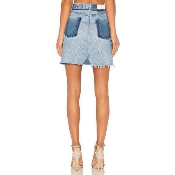 RE/DONE X Levi’s Revolve High Rise Mini Skirt Raw Hem Seamed Indigo Denim Sz.25 - Thumbnail 7
