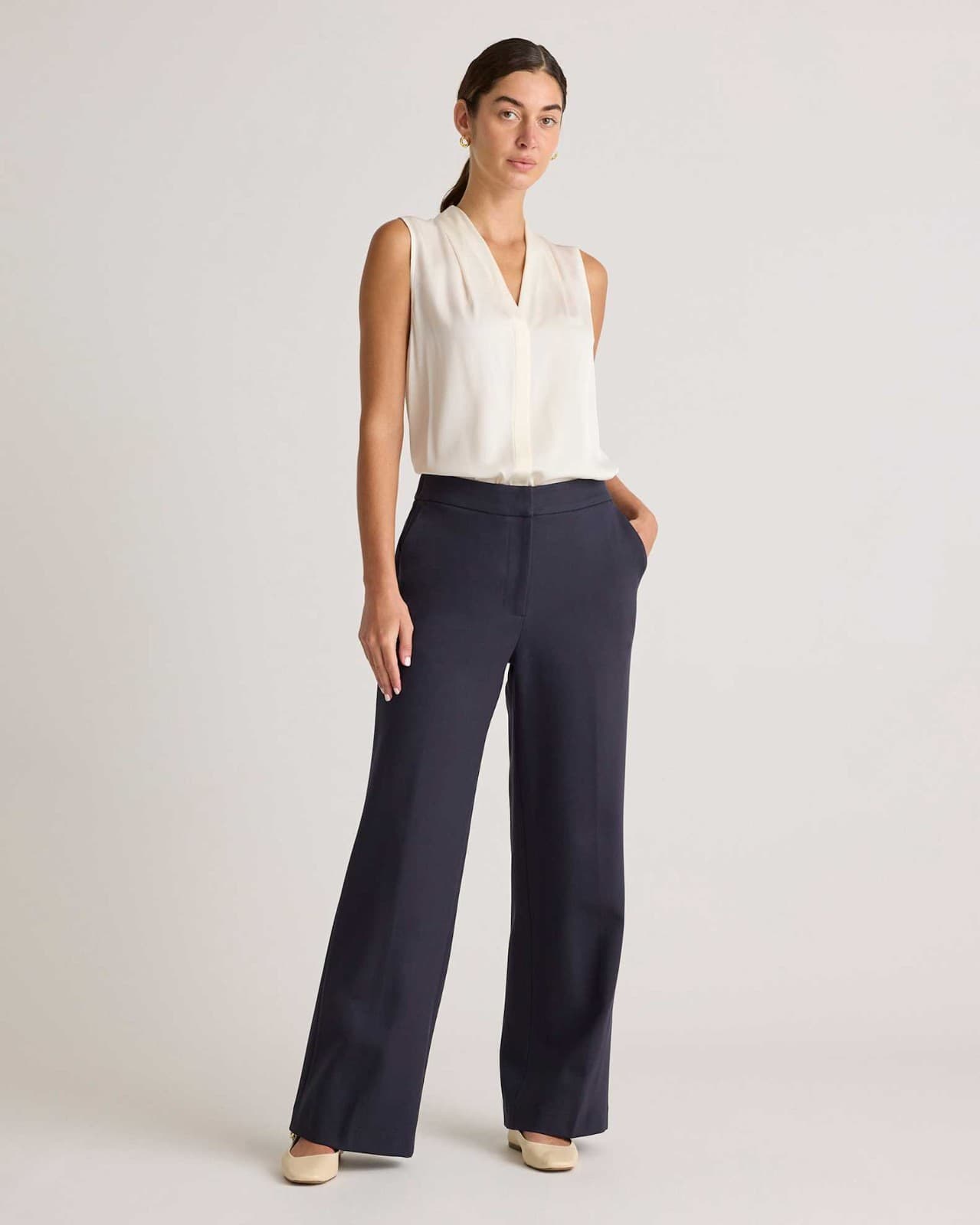 NWT Quince Ultra Stretch Ponte Trouser High Rise Straight Leg Pocket Black Sz.2 - Thumbnail 3