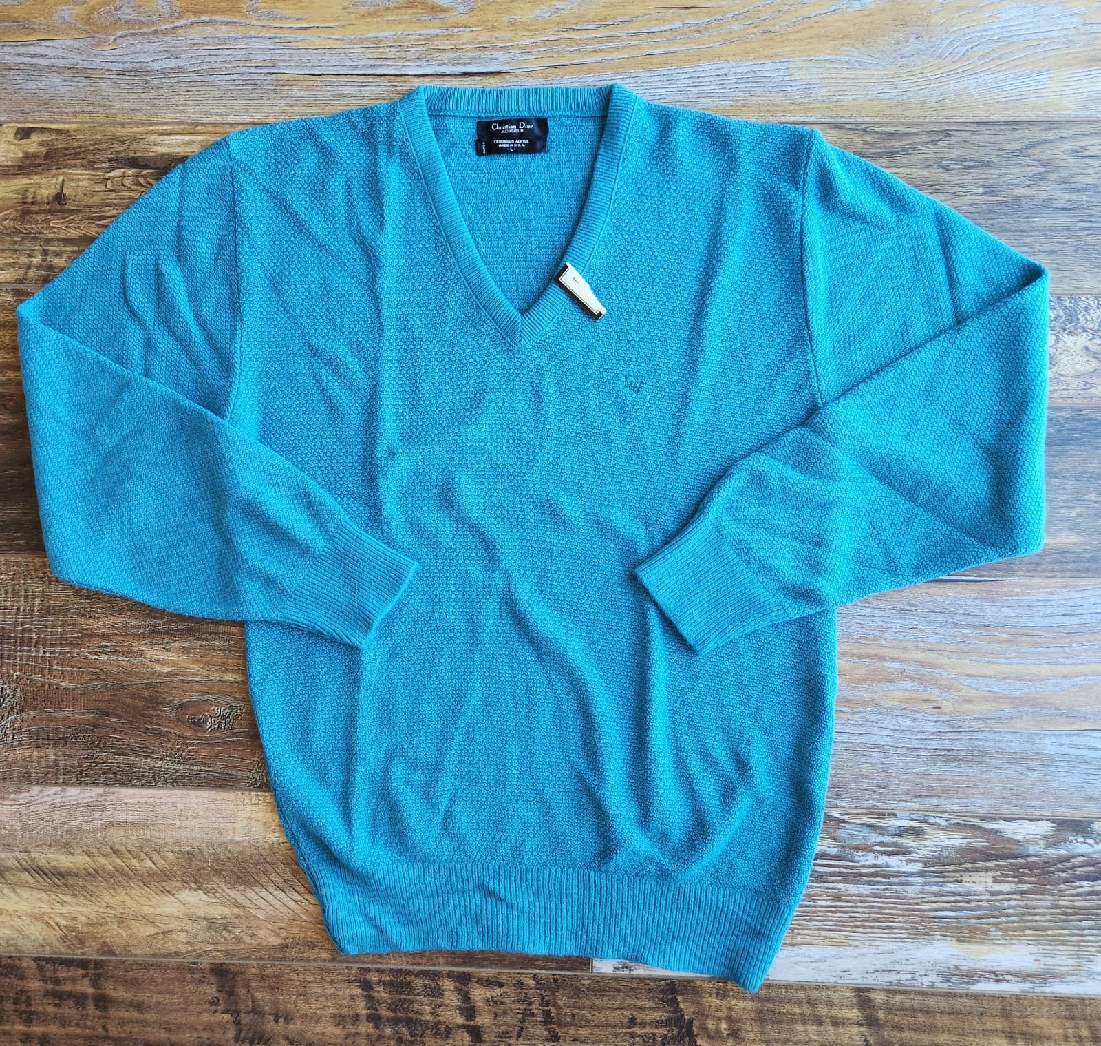 Vintage New Christian Dior Monsieur Made in USA Orlon Acrylic Sweater Blue Men L - Thumbnail 2