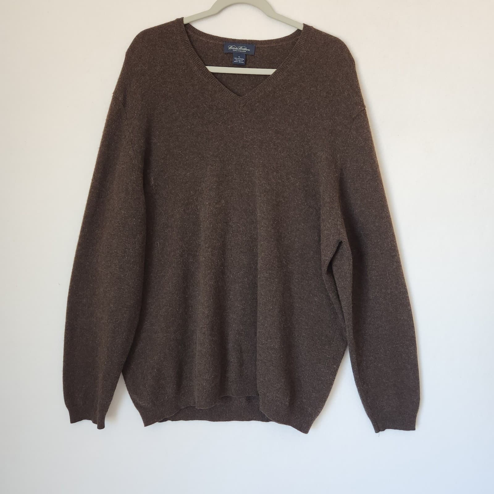 Brooks Brothers Pure Cashmere Knit in Great Britain V-Neck Sweater Brown Mens XL - Thumbnail 3