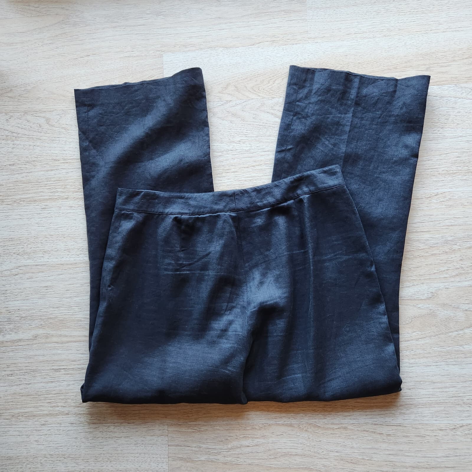 Lauren Ralph Lauren 100% Linen Straight Leg Pants Gold Buckle Zip Navy Women 14P - Thumbnail 6