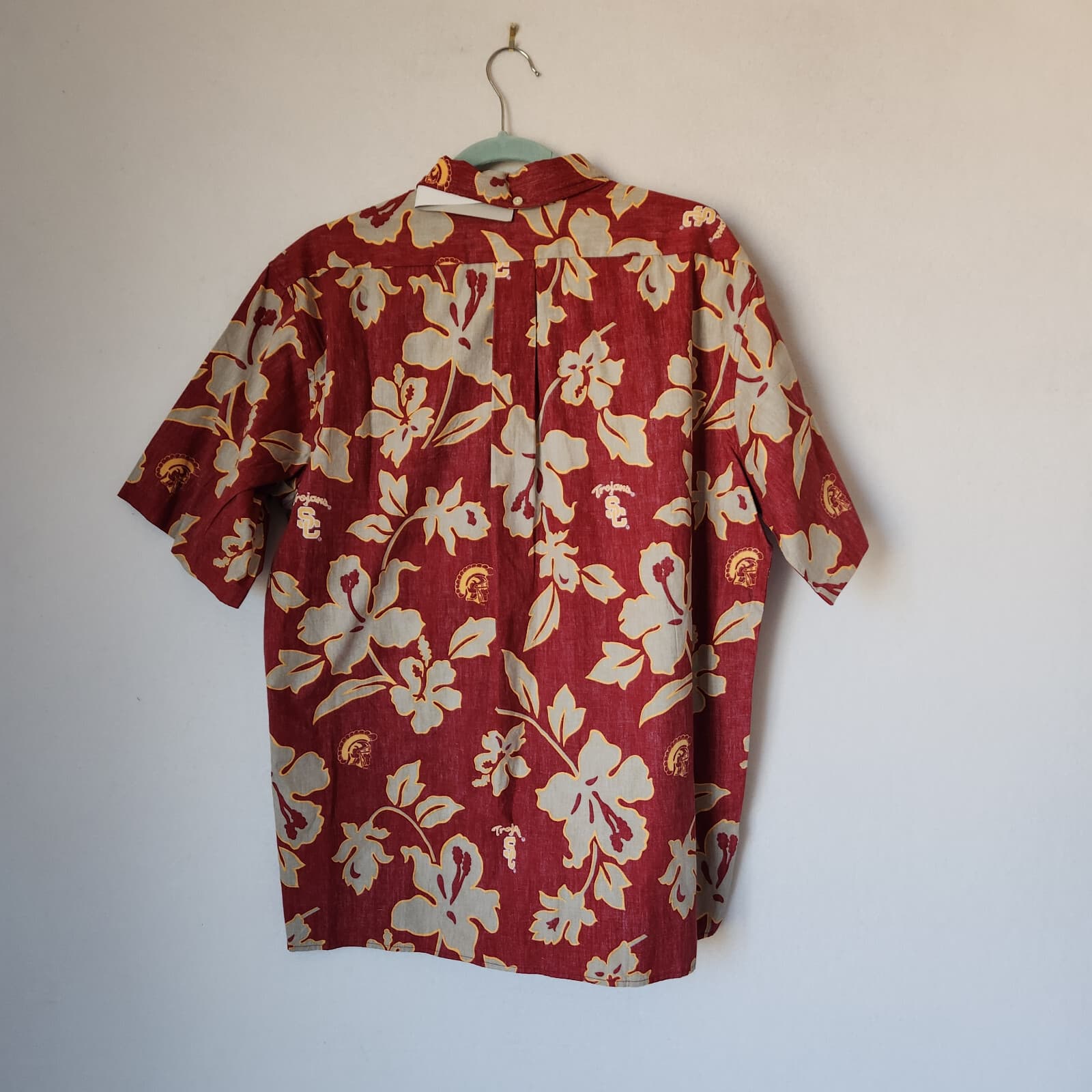 NWT Reyn Spooner for USC Team Trojan Floral Hawaii Shirt Short Sleeve Red Mens L - Thumbnail 6