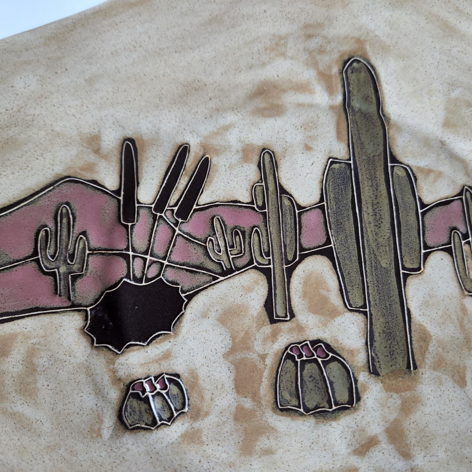 Design by Mara Mexico Pottery Stoneware Cactus in Desert 12"x12" Plate - Thumbnail 2