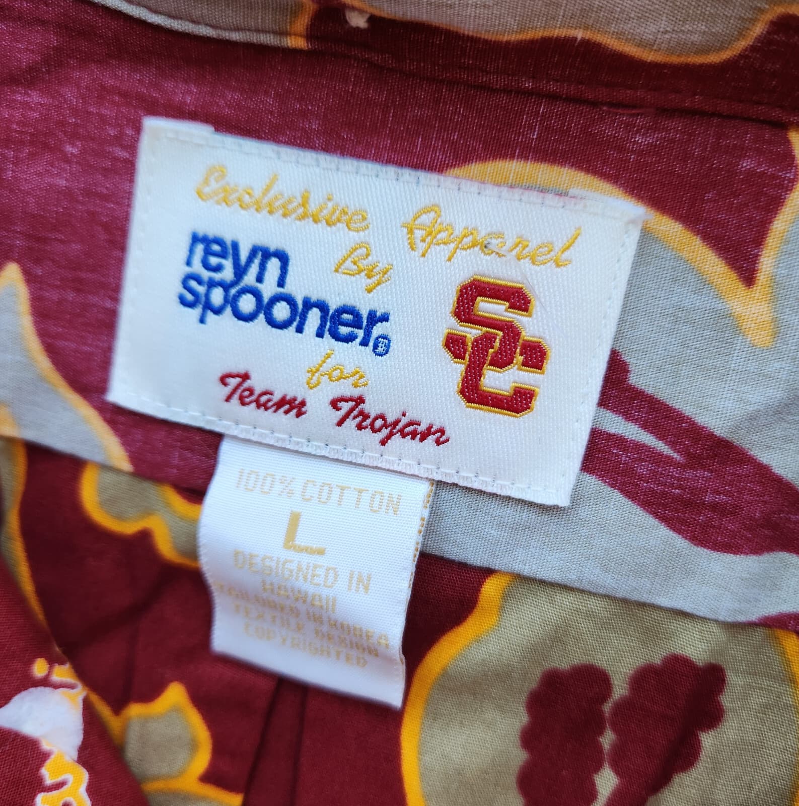 NWT Reyn Spooner for USC Team Trojan Floral Hawaii Shirt Short Sleeve Red Mens L - Thumbnail 9