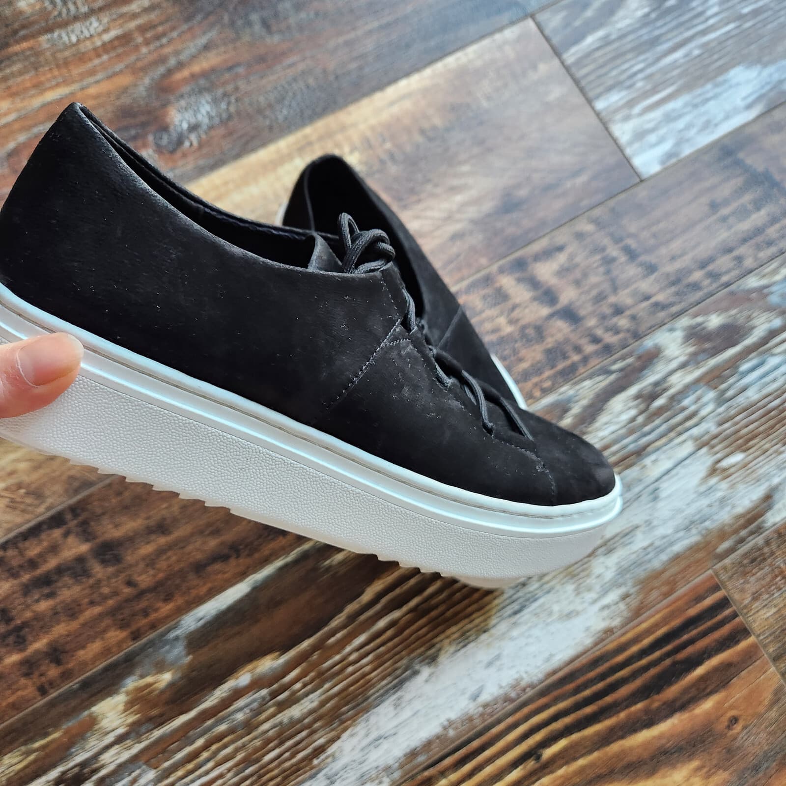 Eileen Fisher Precot Nubuck Leather Platform Sneakers Lace-Up Black Women's US7 - Thumbnail 4