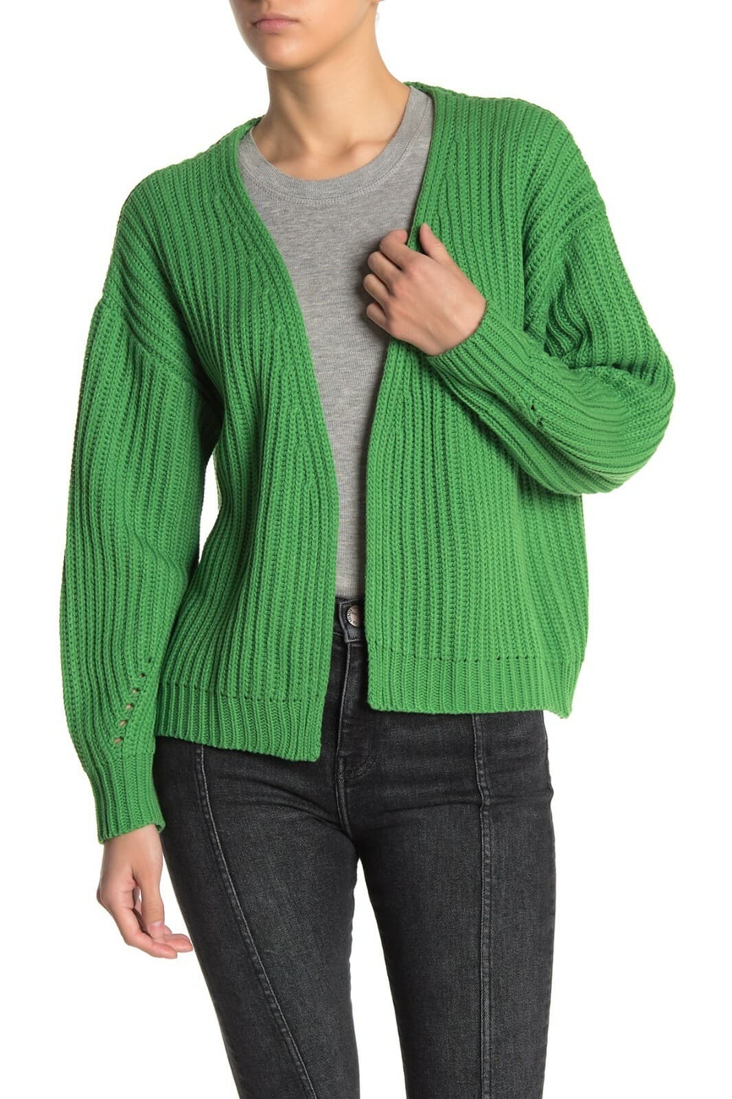 CODE x MODE Cable Knit Open Front Cardigan Long Sleeve 100% Acrylic Women Sz.L - Thumbnail 4