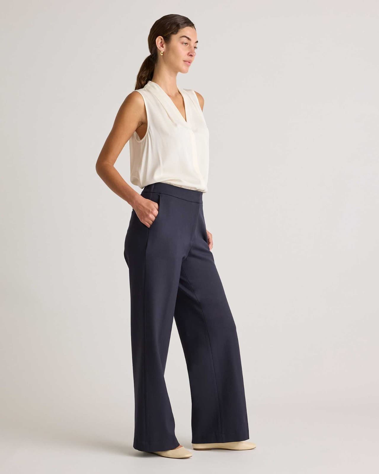 NWT Quince Ultra Stretch Ponte Trouser High Rise Straight Leg Pocket Black Sz.2 - Thumbnail 5