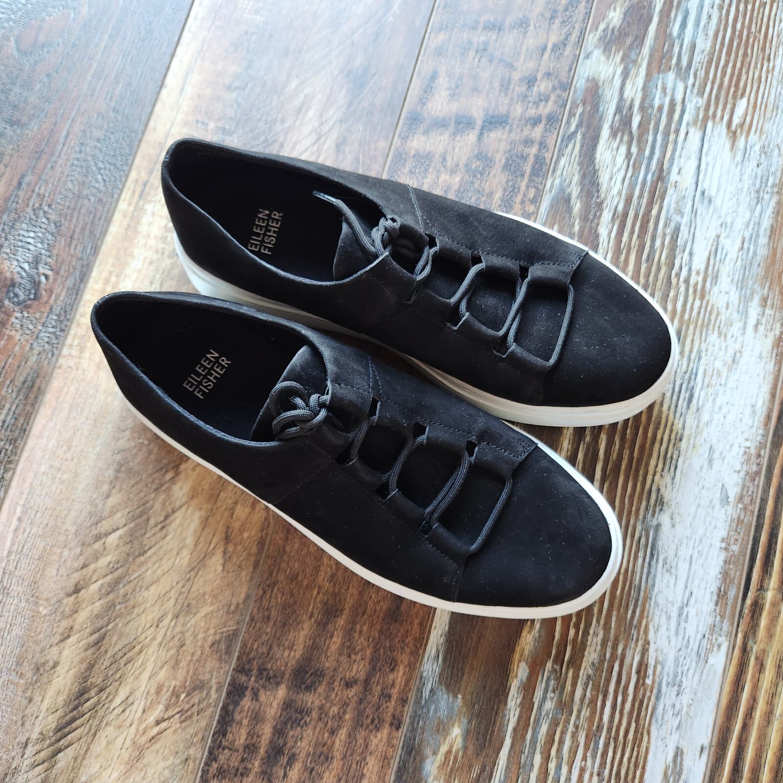 Eileen Fisher Precot Nubuck Leather Platform Sneakers Lace-Up Black Women's US7 - Thumbnail 3