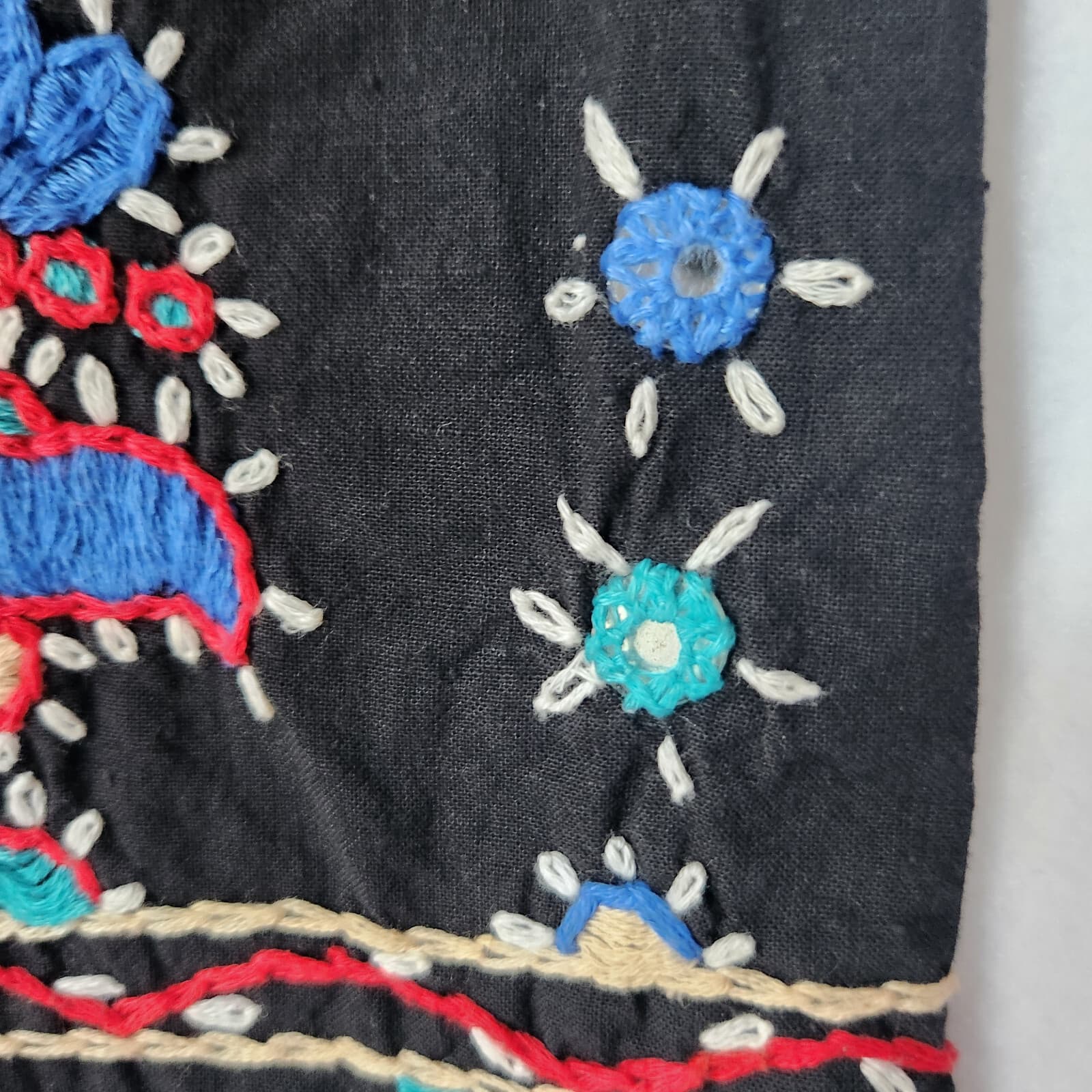 Vintage Raiment Fashions Embroidered A-Line Skirt Elastic Waist Pocket Black M - Thumbnail 5