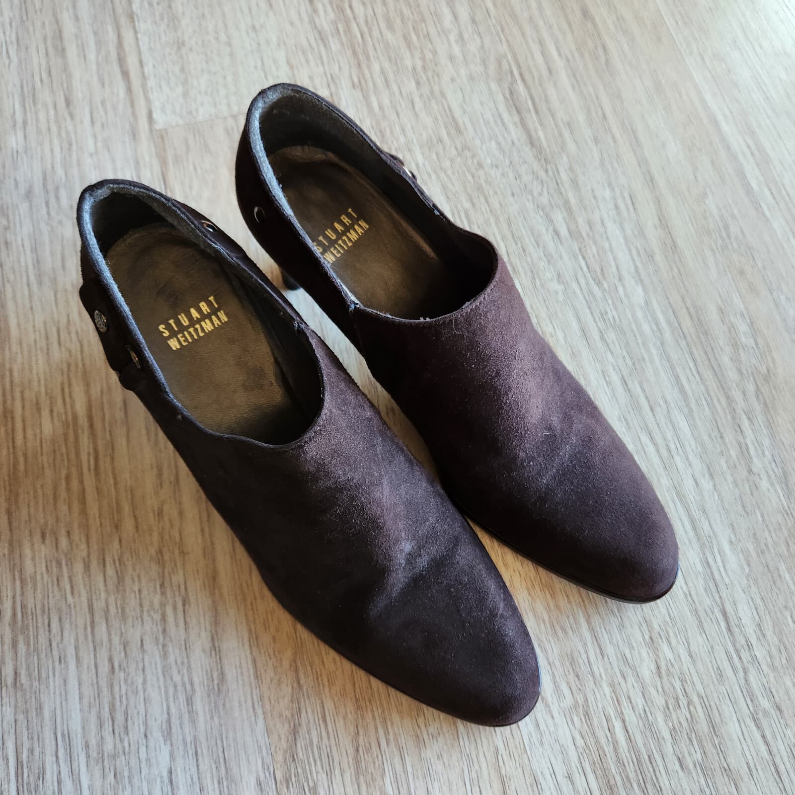 Stuart Weitzman Brown Suede Pumps Booties Elastic Gusset Slip-On Women US6.5M - Thumbnail 4