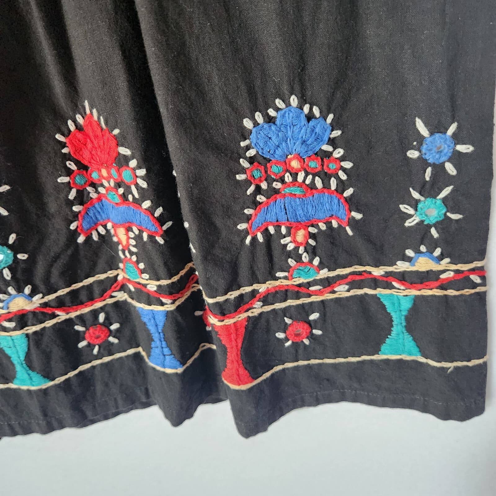 Vintage Raiment Fashions Embroidered A-Line Skirt Elastic Waist Pocket Black M - Thumbnail 4