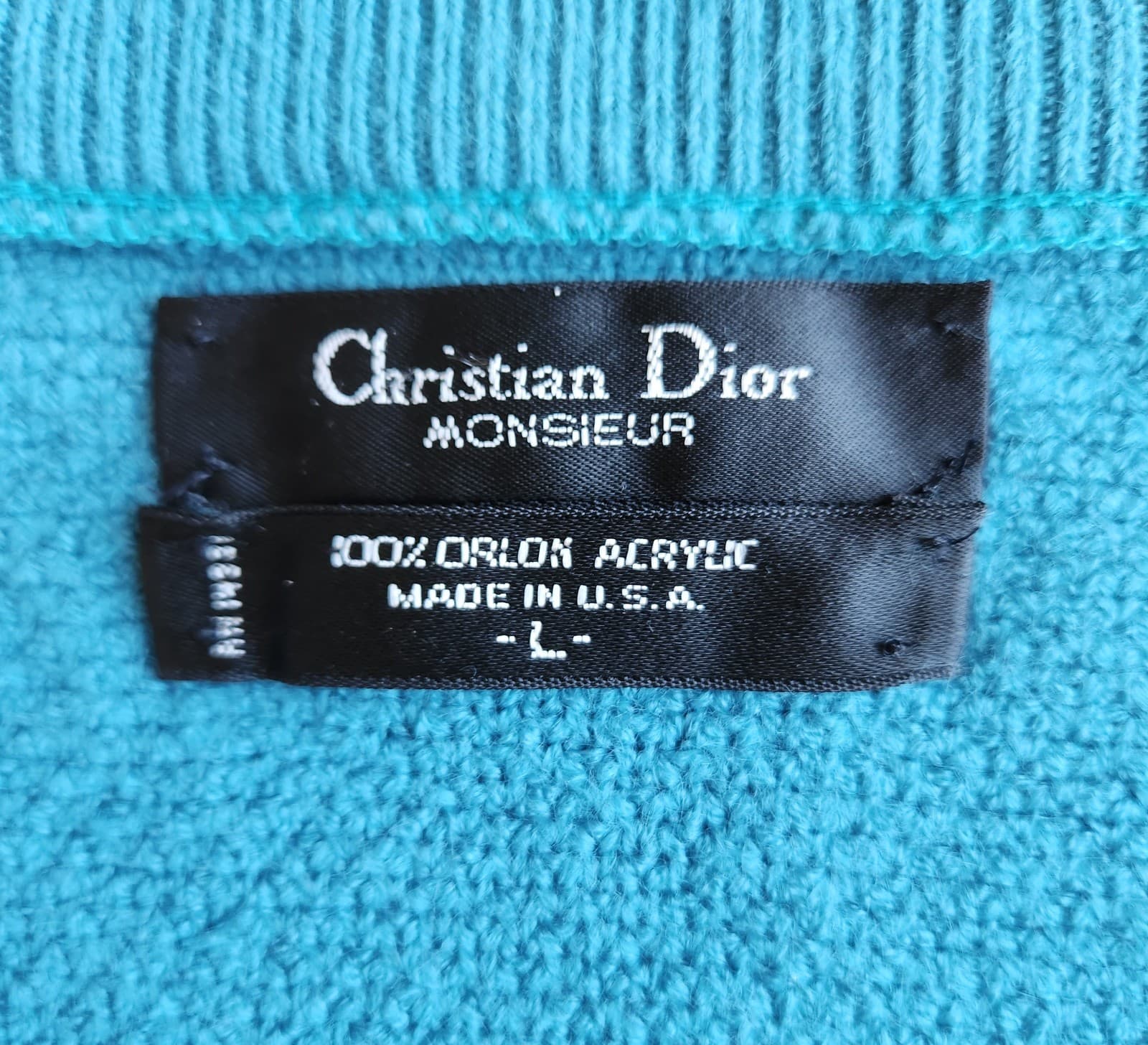 Vintage New Christian Dior Monsieur Made in USA Orlon Acrylic Sweater Blue Men L - Thumbnail 7