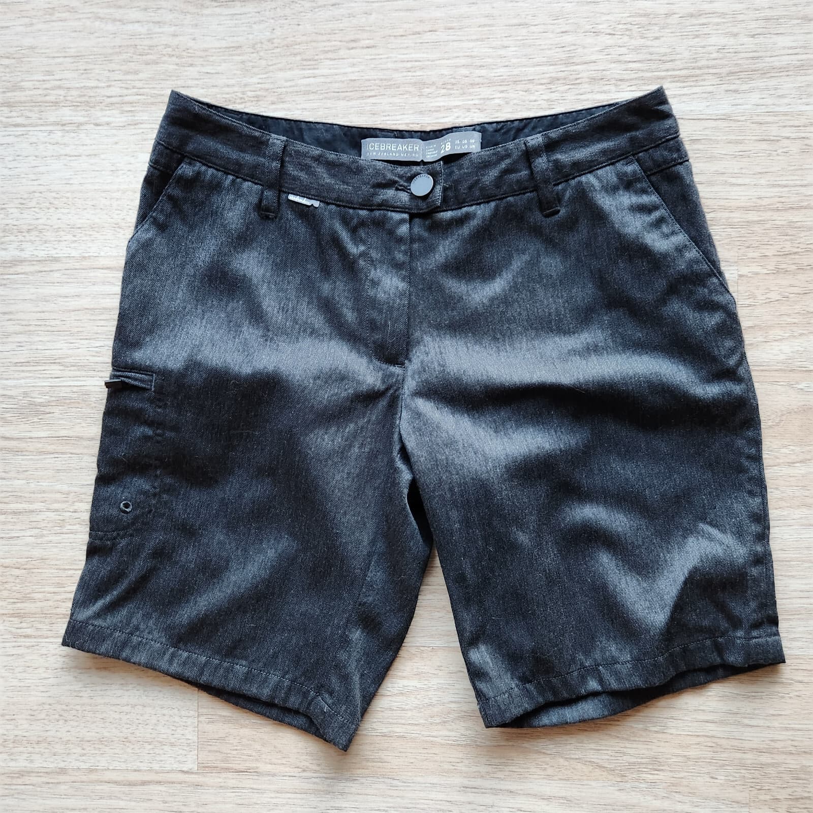 Icebreaker NZ Merino Wool Cotton Chino Shorts Zip Pocket Dark Grey Women's 28 - Thumbnail 2