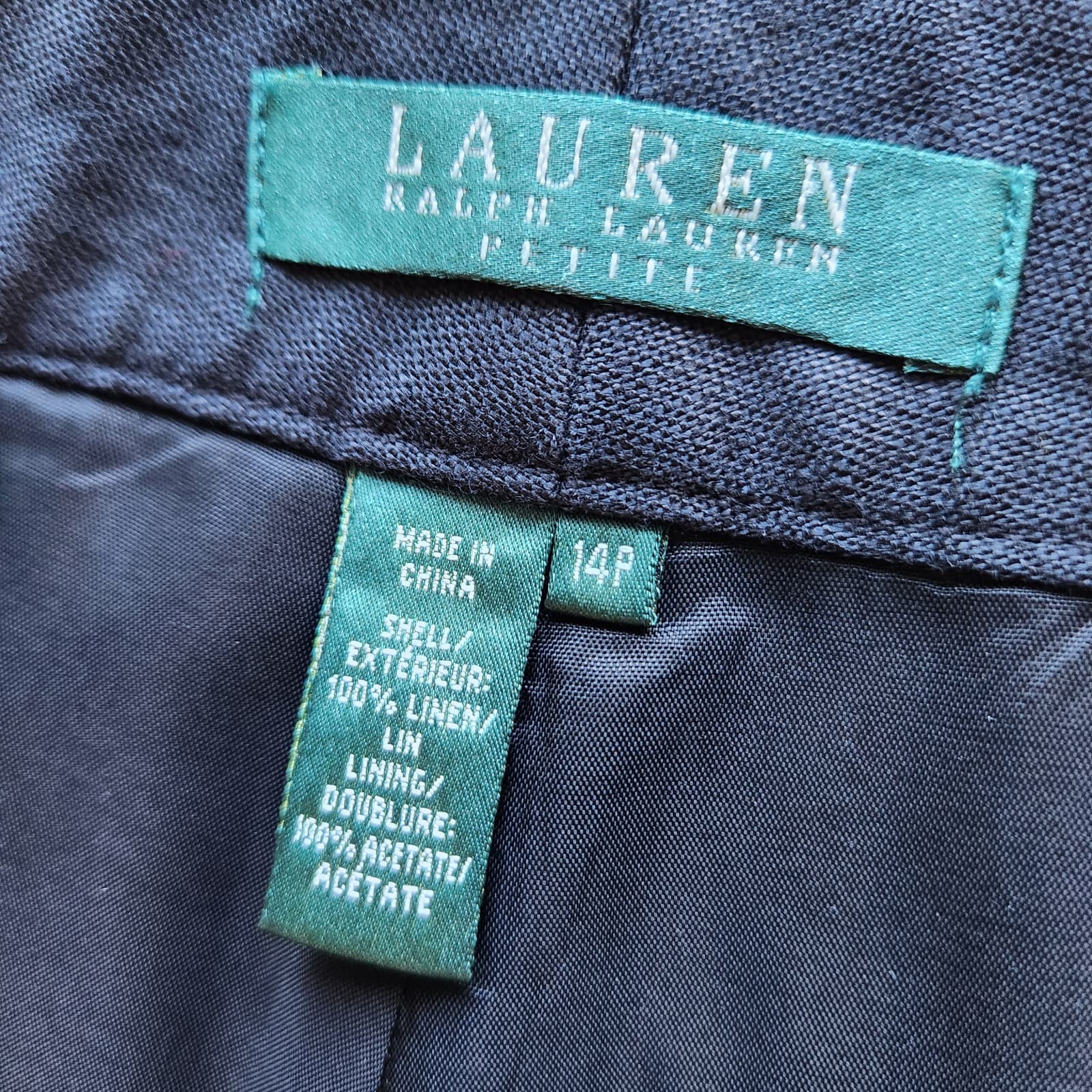Lauren Ralph Lauren 100% Linen Straight Leg Pants Gold Buckle Zip Navy Women 14P - Thumbnail 7
