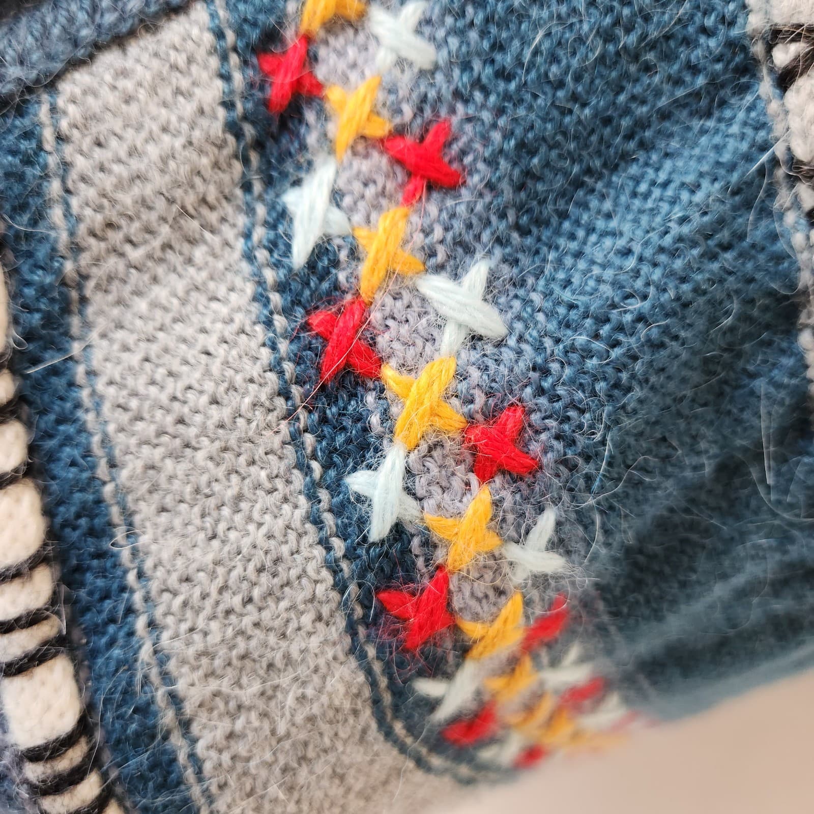 Arte Folcklorico Milenario Alpaca Peruvian Embroidered Sweater Vest Blue Sz.L - Thumbnail 4