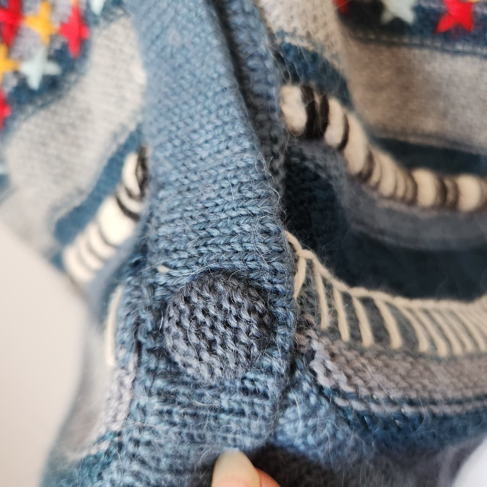 Arte Folcklorico Milenario Alpaca Peruvian Embroidered Sweater Vest Blue Sz.L - Thumbnail 5