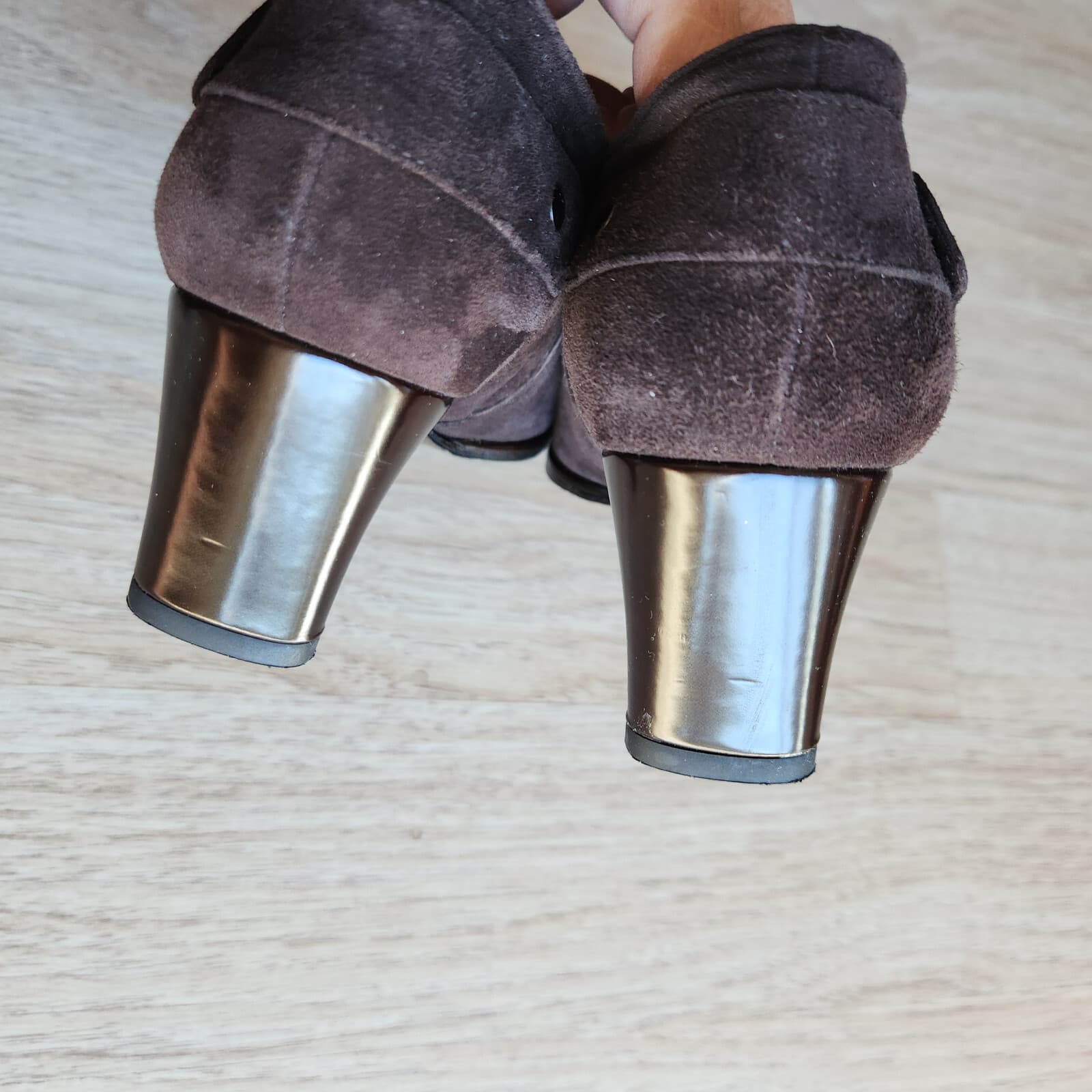 Stuart Weitzman Brown Suede Pumps Booties Elastic Gusset Slip-On Women US6.5M - Thumbnail 9