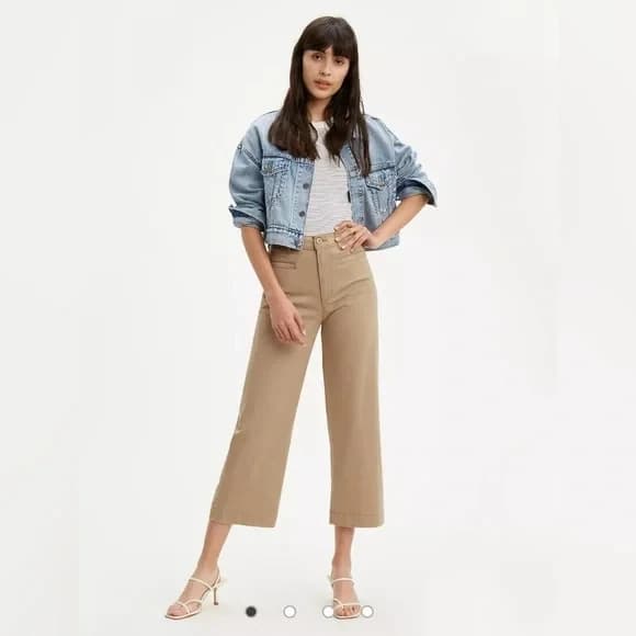 NEW Levi's Not For Resale Straight Wide Leg Crop Pants Jeans Zip Dull Gold Sz.27 - Thumbnail 3