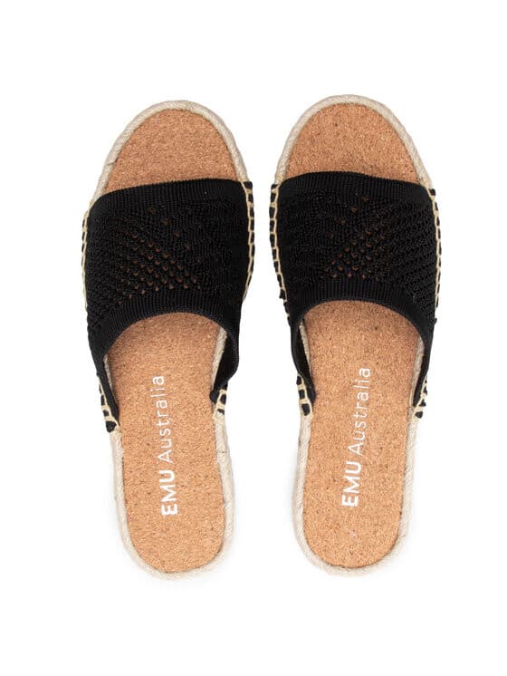 NWoB EMU Australia Ebor Mac Sandals Slide Knit Cotton Cushion Black Women's US10 - Thumbnail 5