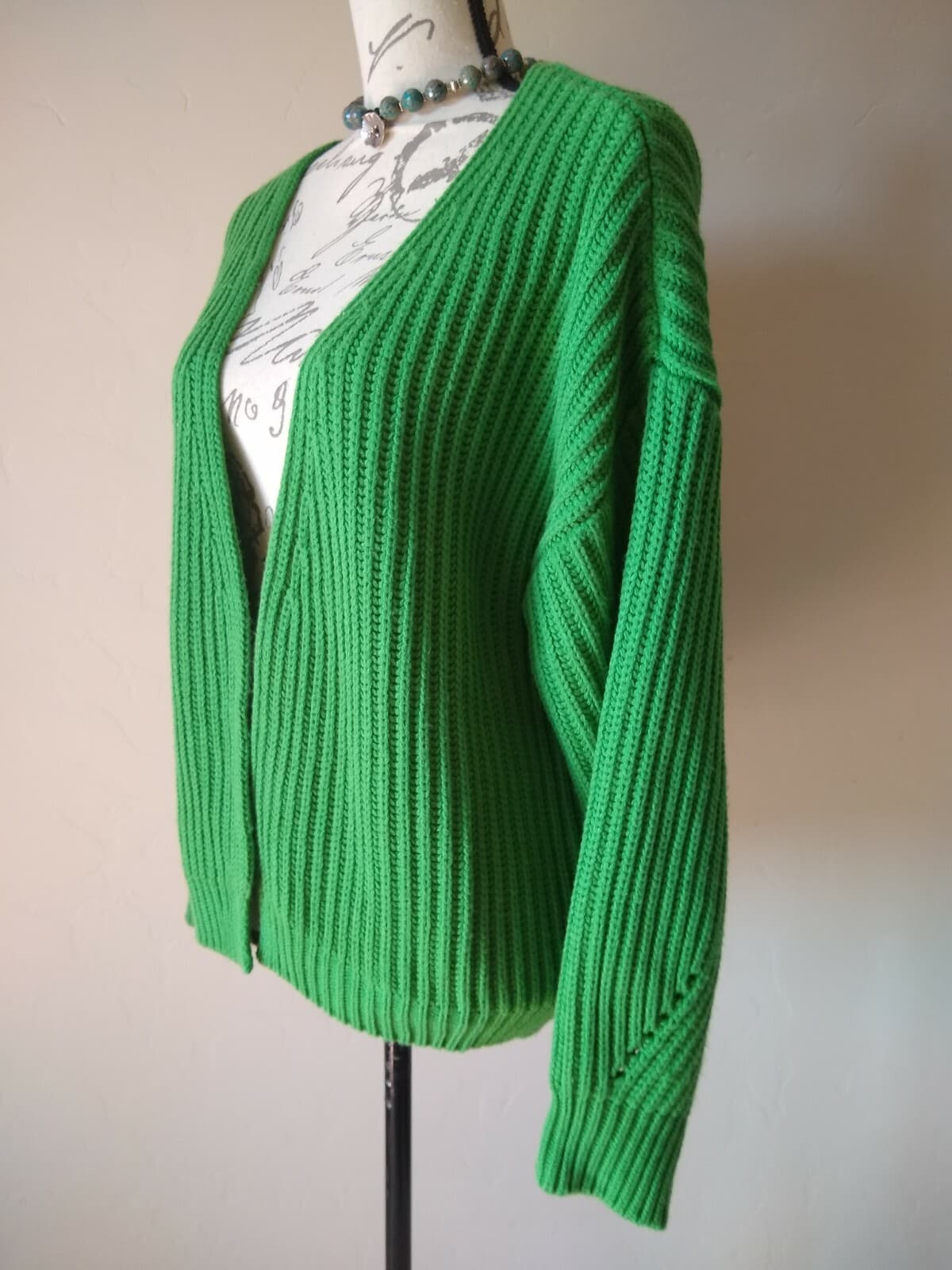 CODE x MODE Cable Knit Open Front Cardigan Long Sleeve 100% Acrylic Women Sz.L - Thumbnail 5