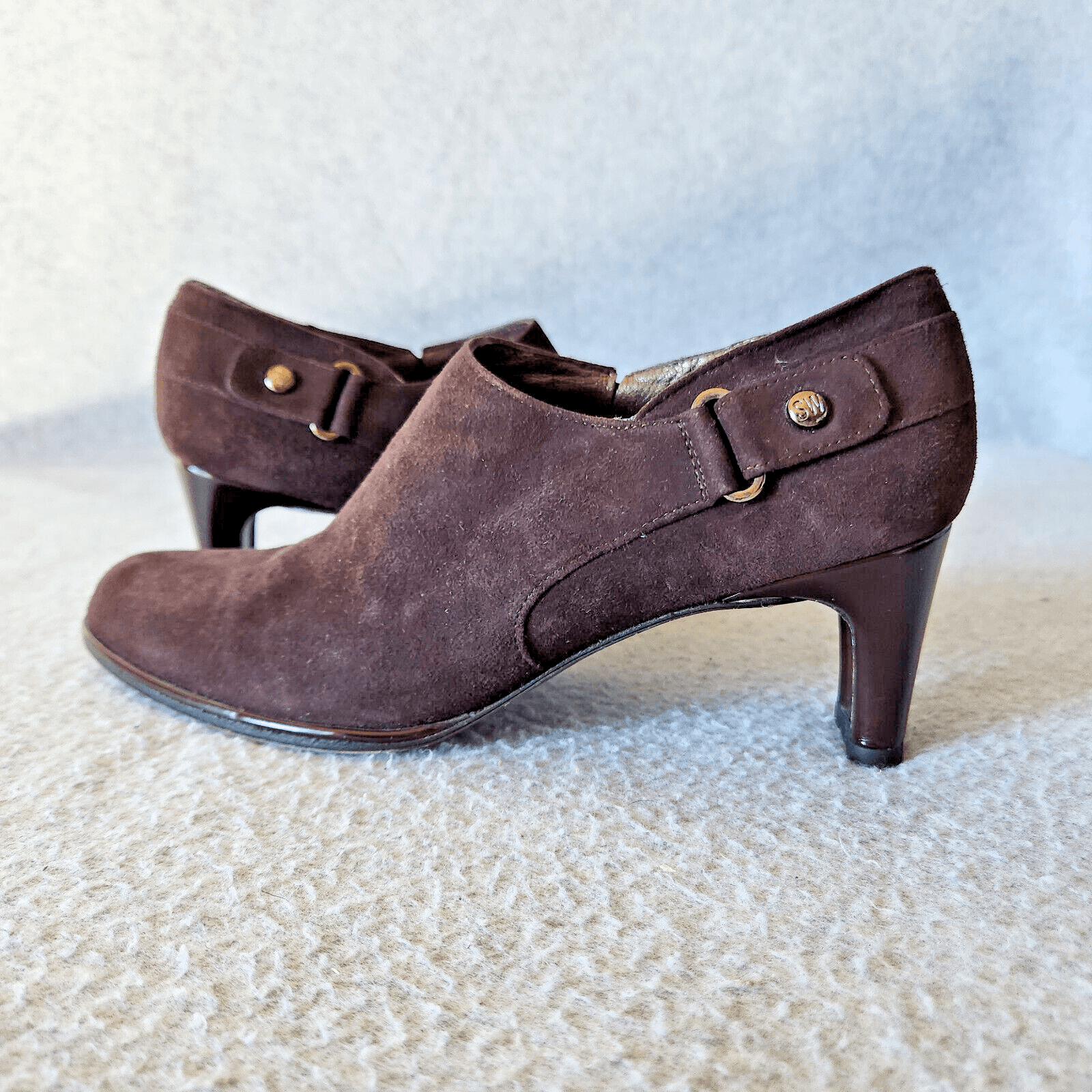 Stuart Weitzman Brown Suede Pumps Booties Elastic Gusset Slip-On Women US6.5M - Thumbnail 2